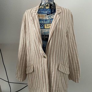 UO BP Cinch Sleeve Tan Stripe Linen Blend Blazer